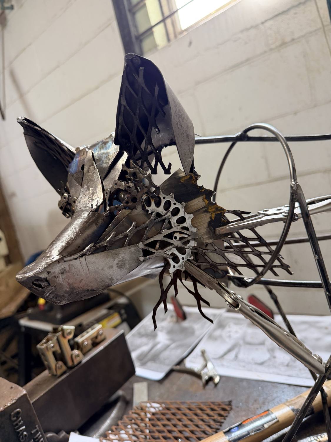 Franklin in progress, side profile of the head with ears and muzzle taking shape